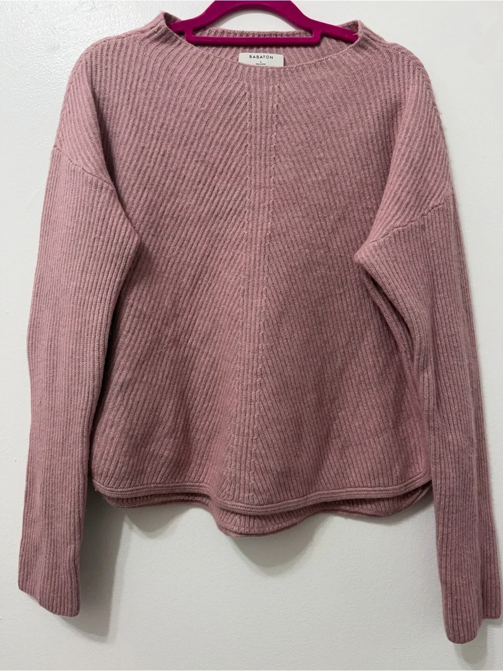 Babaton Chalmers Light Pink Mock Neck Knit Sweater Linen/Wool Blend